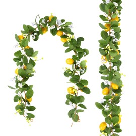 U'Artlines 4Pcs Total 22 Ft Artificial Lemon Garland Spring Summer Faux Fruit Vine Garlands with Greenery for Door Wall Mantle Wedding Party Table Decorations