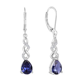Infinity Dangle Earrings for Women - Guesma 8x6mm Sterling Silver Leverback Earrings Tanzanite Teardrop Created Birthstone - Women Formal Earrings Evening Wear Jewelry