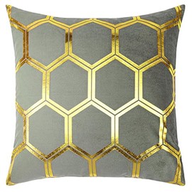 Red Rainbow Gold Metallic Honeycomb Hexagon Design Velvet Cushion Cover 18 inch 45 x 45cm (Grey)