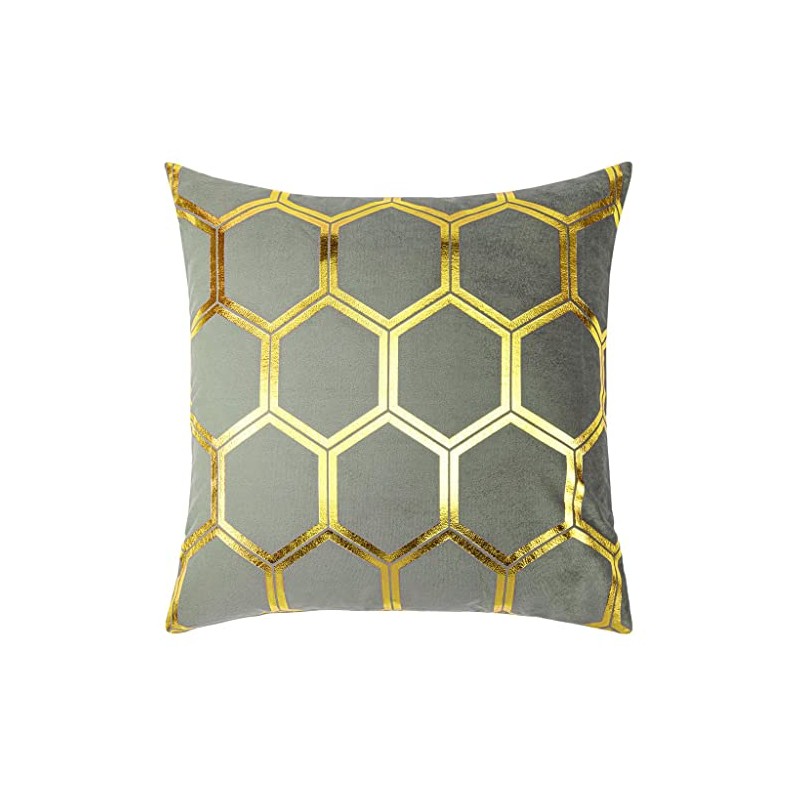 Red Rainbow Gold Metallic Honeycomb Hexagon Design Velvet Cushion Cover