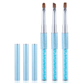 INENK Pearl Blue Nail Art Clean Up Brushes for Cleaning Polish Mistakes on the Cuticles, Acetone Resistant Nail Brush, Fingernail Cleaning Brushes for Nail Art and Designs (Round&flat&Bevel)