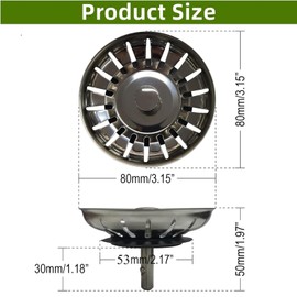 2 Pack Kitchen Sink Strainer Plug,Diameter Drain Basket Filter,Stainless Steel Sink Drainer Waste Plug Basket Strainer and Plug Replacement for Kitchen Sink(Diameter 80mm)
