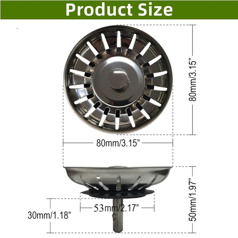 2 Pack Kitchen Sink Strainer Plug,Diameter Drain Basket Filter,Stainless Steel