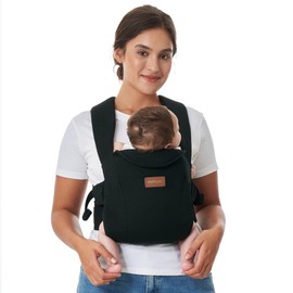 Momcozy Newborn Carrier WeeSnug- Lightweight and Cozy Comfort for 7-25 lbs, Ergonomic Cross-Back Support, Effortless to Put On, Hands-Free Infant Carrier with Lumbar Support, Black