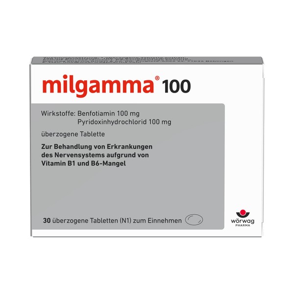 Milgamma® 100 mg Coated Vitamin B1 Tablets with Benfotiamine B1 (a Fat Soluble Precursor of Vitamin B1) and Vitamin B6, Pack of 30