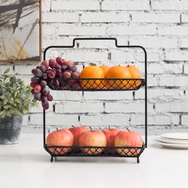 MyGift 2-Tier Vintage Design Matte Black Tabletop Metal Wire Fruit/Cupcake Display Tower
