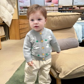 mimixiong Baby Sweater Cardigan Boy Jackets Long Sleeve Hooded Coats (UK, Age, 6 Months, 9 Months, Grey-Bunny)