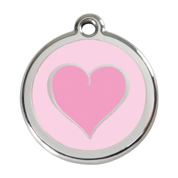 Red Dingo Custom Engraved Stainless Steel and Enamel Dog ID Tag - Two Tone Heart (Pink, Medium)