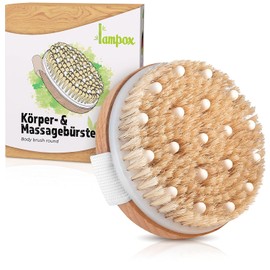 lampox Dry Brush, Body Brush, Exfoliating Brush, Massage Brush, Exfoliating Brush, Improves Lymphatic Function, Against Cellulite (Round