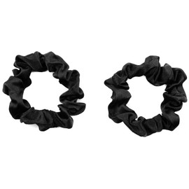 Mytoptrendz® 2 pcs Plain Colour Small Scrunchies Skinny Silky Satin Traceless Ponytail Holder Hair Ties for Women Girls Kids Thin Fine (Black)