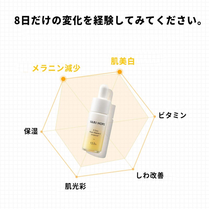 VARIHOPE 8 Days Pure Vitamin C Ampoule Plus, 0.5 oz