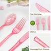 100 Pcs Pink Plastic Forks, Pink Plastic Silverware, Heavy Duty