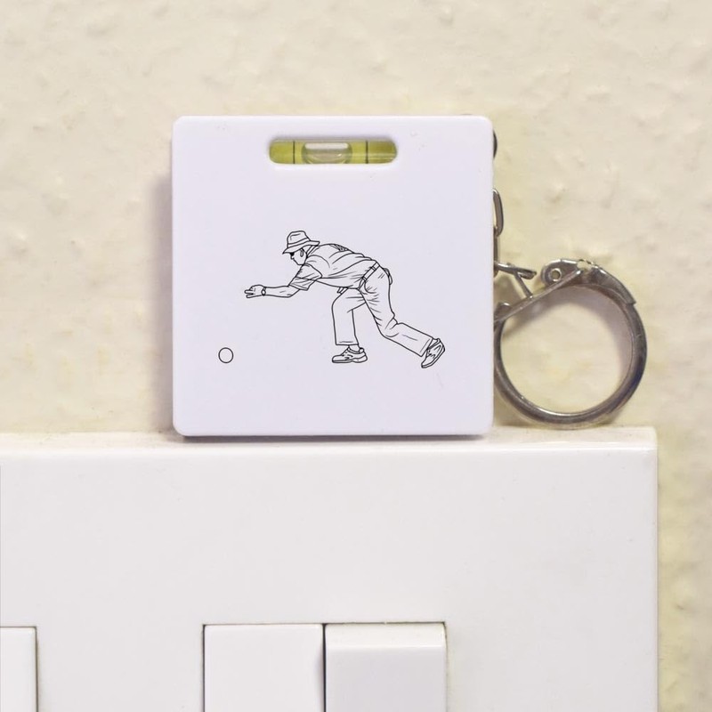 Azeeda 'Man Playing Lawn Bowls' Keyring Tape Measure/Spirit Level Tool