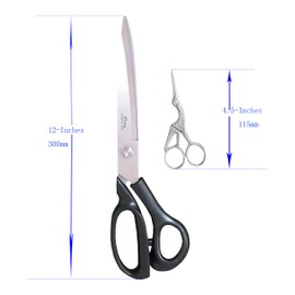 Heavy-Duty Extra Long Large Home/Office Utility Scissors, 12-Inch Upholstery Tailor Shears, 4.5-Inch Crane Embroidery Sewing Crafting Scissors, Stainless Steel All Purpose Sissors 2Pack