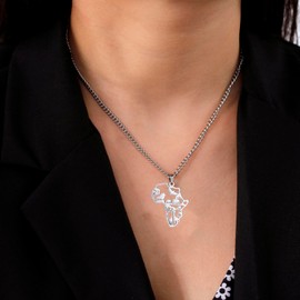 EUEAVAN Africa Map Necklace for Men African Animals African Tribal Pendant Africa Motherland Continent Outline Necklace Ethnic Jewellery for Boys, Stainless Steel