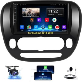 【4+64】 Android Car Radio for Kia Soul 2014 2015 2016 2017, 9'' IPS Touchscreen Stereo with Wireless Carplay&Android Auto, GPS/WiFi/Bluetooth 5.2/ SWC/AHD Backup Camera/HiFi/FM/MIC/RCA/Split Screen
