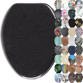 Sanilo Soft Close Toilet Seat ELONGATED, Quiet and Slow Close Lid and Seat, Strong Bumpers and Hinges, Glittering Black