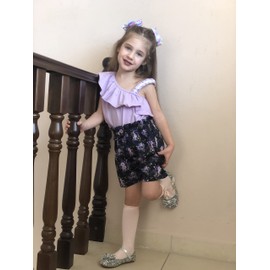 DISAUR Girls Summer Clothes Baby Purple t-Shirt+ Purple Flower Printed Black Shorts Toddler Spring Clothes 12-18 Months 1t