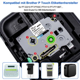 TITBIT Label Tape for Brother TZE231 TZE-231 TZ231 TZ-231 P-Touch 1010 1000S H100LB D400 900 PTOUCH Labelling Tape Colour Tape 12 mm PT-H105 H107B H108 Black on White Label Tape 12 mm x Pack of 4 8m