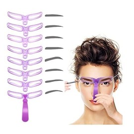 8Pcs Purple Washable Eyebrow Stencils with 8 Styles Reusable Eyebrow Stencil, Eyebrow Template, Eyebrow Shaping Kit with Handle and Strap for Women's Beauty and Personal Care