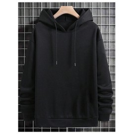 SweatyRocks Men's Drawstring Hooded Sweatshirt Letter Graphic Long Sleeve Drop Shoulder Street Pullover Tops Black X-Large