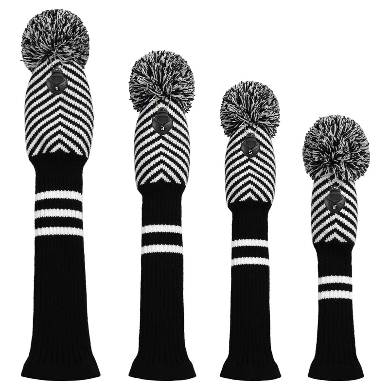 Black Diagonal Stripes Knit Woods Golf Head Covers, Set of
