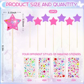 Juexica 16 Pcs Princess Fairy Wand Kit Includes 12 Make Your Own Princess Craft Unfinished Wooden Fairy Wand and 4 Gem Stickers for Girls DIY Magical Crafts