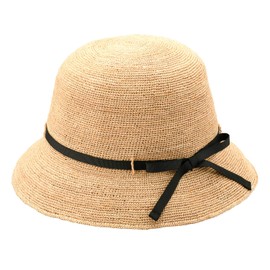 (Tanaka Hat Store) UKH096 Gina Raffia Short Crochet Ribbon, Women's, Hat, Sun Protection, UV Protection, natural/black