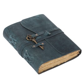 Leather Journal with lined Deckle Edge Paper 8x6 inch Vintage Key/Handmade Writing Notebook Diary/Bound Daily Notepad for Men & Women Medium, Sketch/Writing pad, for Artists
