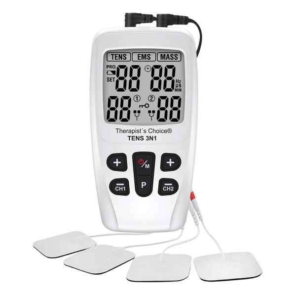 Therapist’s Choice® TENS3N1 Dual Channel, Digital Combo with TENS, EMS and Massage with Accessories, White