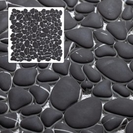 Mijaro 5 Sheets Black and White Pattern Freestone Ceramic Tile Mosaic for Decorating Garden, Shower Room Floor, Living Room Floor, etc.