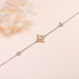 FLYOW Two Tone 925 Sterling Silver Good Luck Irish Jewelry Celtic Witches Knot Bracelet for Women