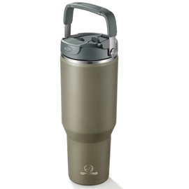 Gpeng 30 oz Tumbler with Handle, Water Bottles with Straw Lid, Insulated Stainless Steel Travel Mug Cup Holder Friendly, Keep Drinks Cold or Hot for 48+ Hours (ArmyGreen, 30 OZ)
