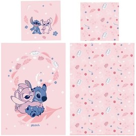 Stitch and Angel Pink Reversible Bedding Set, Duvet Cover 140 x 200 cm + Pillowcase 63 x 63 cm, Polycotton