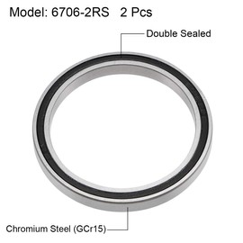 sourcing map 2 Pieces Double Sealed Ball Bearing Set Deep Groove Ball Bearing 6706-2RS Z2 30 mm x 37 mm x 4 mm Chrome Steel Ball Bearing Large Skateboard Bearings Skateboard Ball Bearing