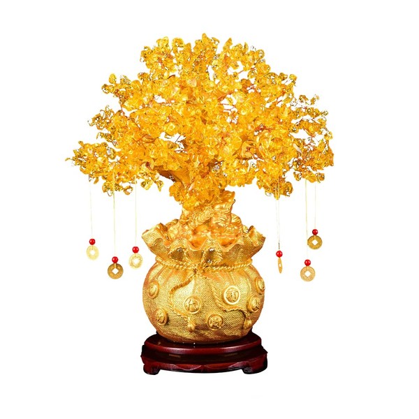 Fortune Tree Citrine Feng Shui Figurine, Gold Feng Shui Figurine, Interior, Pray for Good Luck, Pray for Prosperous Business, Power Stone, Thank You, New Year, Gift (S (Height 7.5 inches (19 cm) with