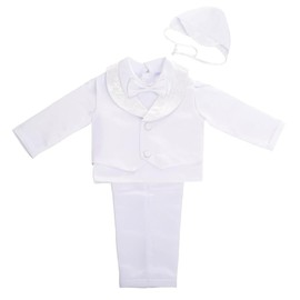 Dressy Daisy Traje de bautizo para bebé, traje de baño de 4 piezas, traje de baño blanco satinado con capó, Blanco, 9-12 meses