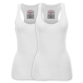 Zenana Women's Plain Solid Color Ribbed Racerback Tank Top Shirt Plus Sizes 2 Pack: White | White Large