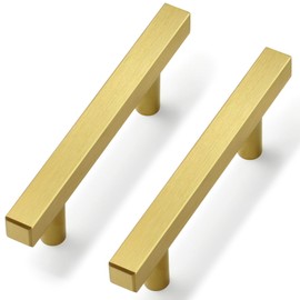 Estmoon 30 Pack Brushed Brass Cabinet Handles 3 Inch Gold Cabinet Pulls Modern Square Drawer Pulls Brass Gold Dresser Pulls Hardware Kitchen Handles for Cabinets and Drawers, 5" Total Length