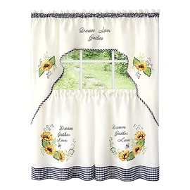 Embellished Tier and Swag Window Curtain Set - 58 Inch Width, 24 Inch Length - Sunflower Picnic - Light Filtering Drapes for Kitchen Bedroom, Living & Dining Room by Achim Home Decor