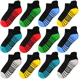SPTRAMLE 12 Pairs Boys Socks, Athletic Socks for Boys Ankle Sock Cotton Running Sock with Tab for Kids 10-14 Years