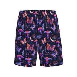 Joyidec 70s Neon Butterflies Mushroom Pajama Shorts for Men, Men's Pajama Shorts Sleep Lounge Wear Pjs Bottoms Short Pants with Pockets X-Large