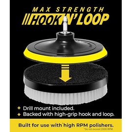 VViViD Drill Backing Plate + Power Scrub Brush Attachment, 150mm Diameter Large Surface Area, Hard Bristles for Heavy Grime on Hard Surfaces