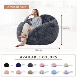 Bean Bag Chair Cover Soft Fur Storage for Stuffed Animals, Washable Plush Seat