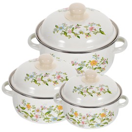 MUCKLILY Mini Enamel Soup Pot Set 3-Piece with Handles Flat Bottom Cooking Pots for Baby Food Sauces Instant Noodles Stews