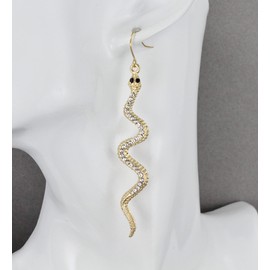 Gold snake earrings asp cleopatra toga serpent dangle 3 3/8 inches long lightweight gold crystal snake earrings