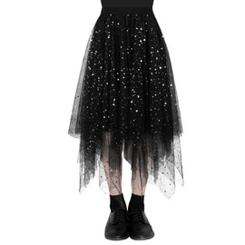 AUYAO Women's Tulle Skirt Classic Medium Length Ballet Tutu Skirt Irregular Tutu Skirt Women's Mesh Stitching Tutu Skirts Elastic Tulle Skirt High Waisted Skirt A-line Midi Skirt Layered Skirt Summer