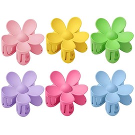 MQLSAERI Pack of 6 Large Claws Hair Clips, Matte Flower Hair Clips, Plastic Flower Shape, Non-Slip Hair Claws, Hair Clips for Women - 6 Colours