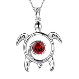 Aurora Tears Turtle Necklace, 925 Sterling Silver, Animal Pendant, Birthstone Jewellery, Gifts with Zirconia for Women DP0172, Necklace, January Garnet