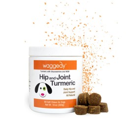 waggedy Hip and Joint Turmeric - Dog Supplements for Joints with Glucosamine & MSM — All-Natural Daily Glucosamine for Dogs to Improve Flexibility & Mobility (60 Dog Chews)